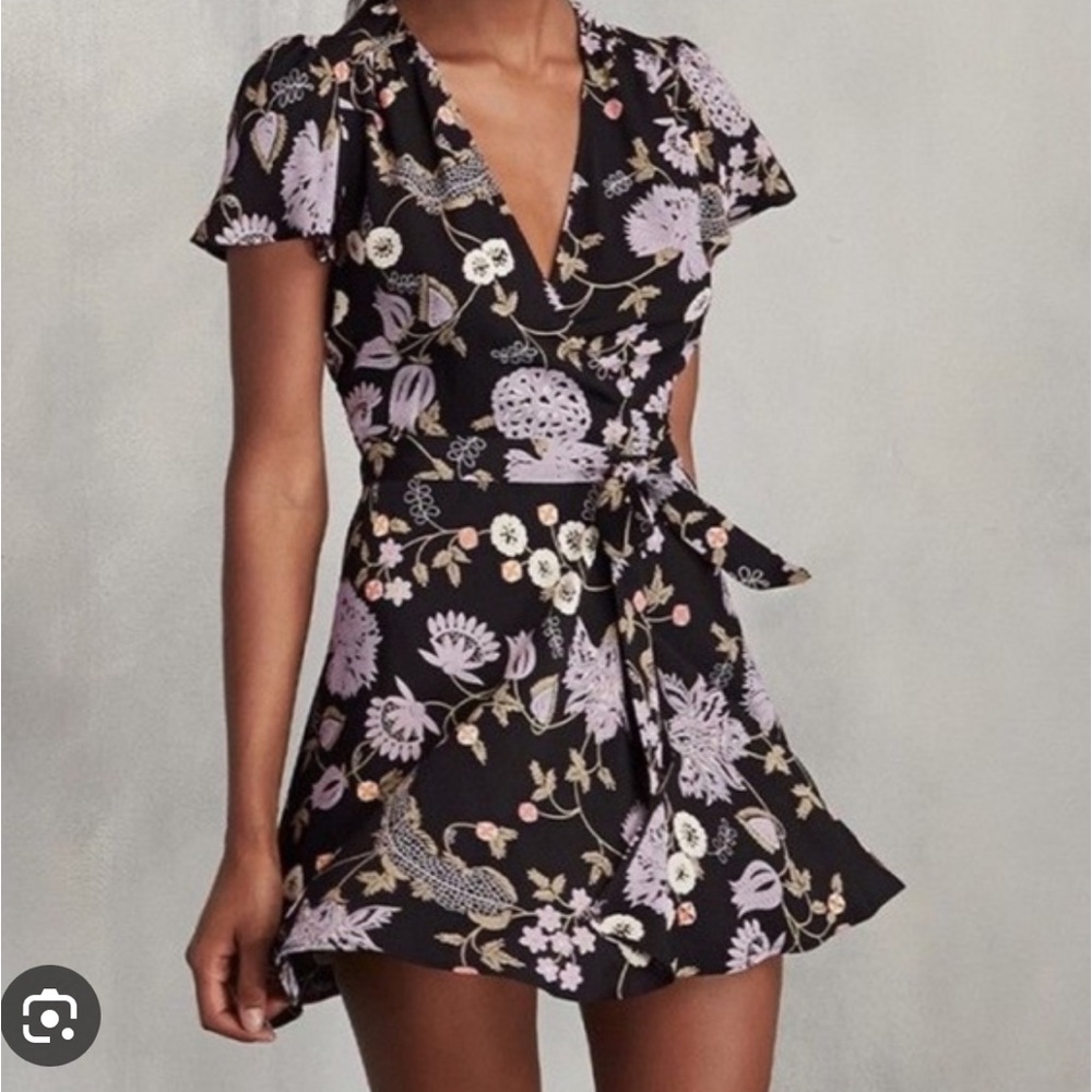 Reformation Penny Wrap Floral Mini Dress in Black Sz XS #0009